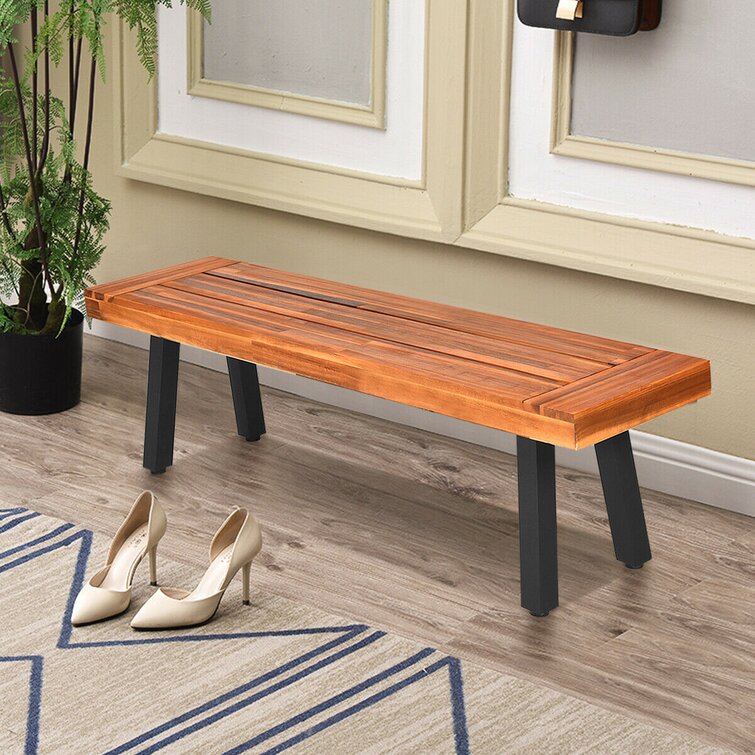 Wade Logan Filsaime Metal/Solid Wood Outdoor Bench & Reviews | Wayfair